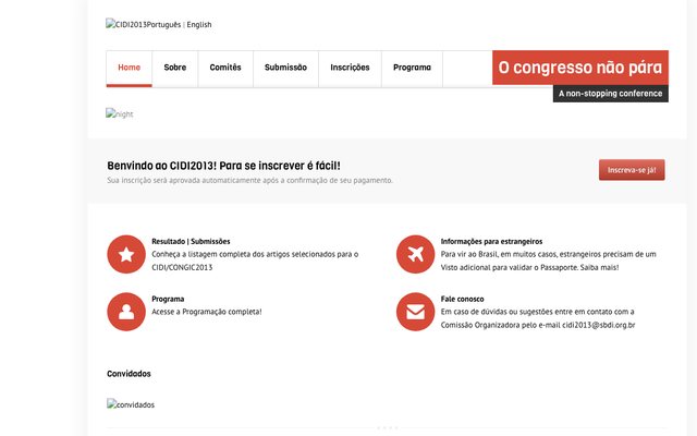 Capa do site do 6º CIDI 2013 – Recife